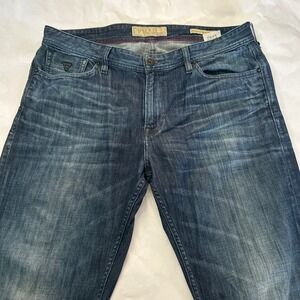Guess Desmond Relaxed Straight Dark Wash Denim Jeans Mens 36x32 Whiskering‎